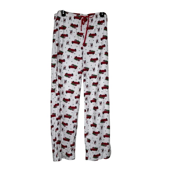 Disney Christmas Pajama Set Mickey Mouse Red Truck Women's Large White Xmas Tree - Picture 7 of 16
